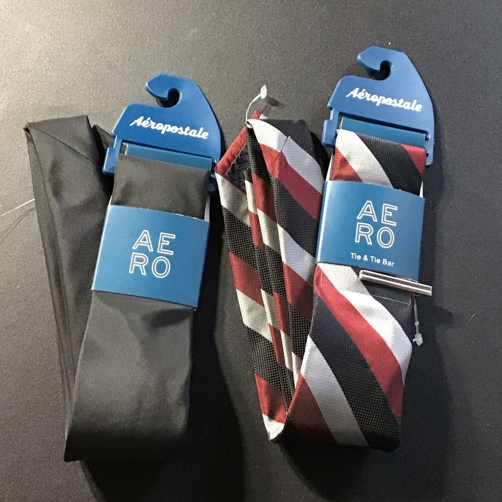 Aeropostale Black and Red Striped Tie Set Bundle of 2